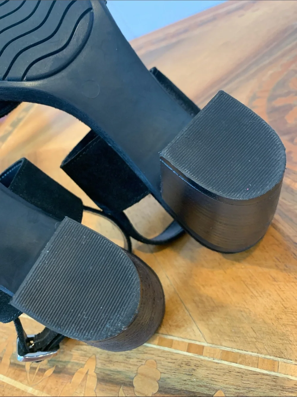 Mariella Italy Women’s Size 9.5 Classic Black Suede Slingback Sandals Block Heel